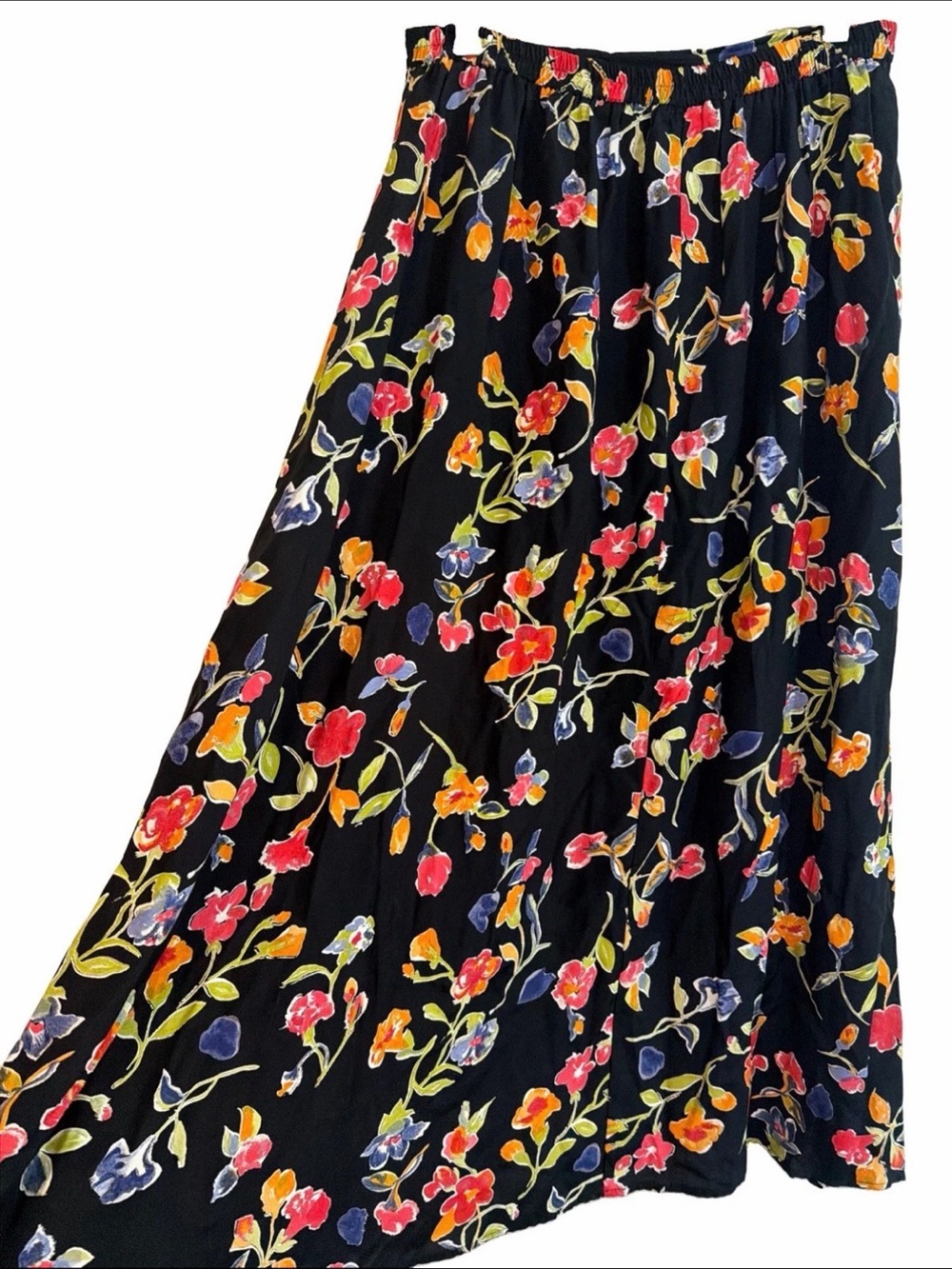 Vintage cold water, Creek Black Floral Maxi Skirt with Multicolor Blooms SzM